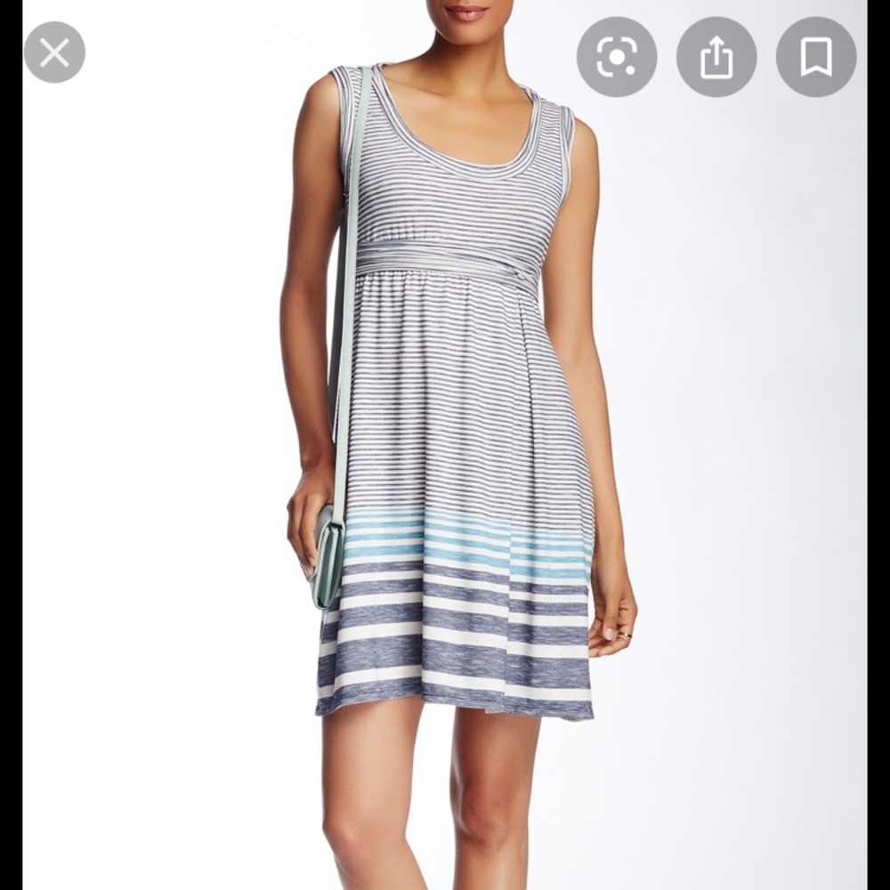 Sleeveless Dress Gray Striped Elastic Waist